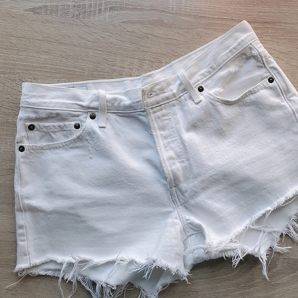 Levi's 501 High Rise White Cutoff Shorts
